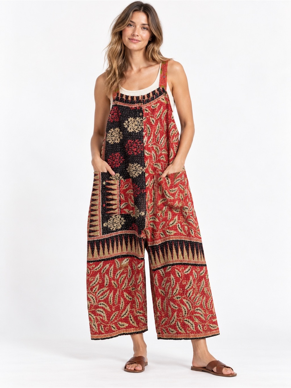 Reversible Kantha Patchwork Jumpsuit Oversized Boho Wide Leg #2